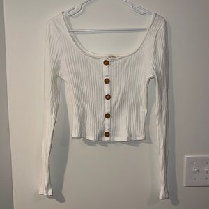 Button Long Sleeve Crop Top